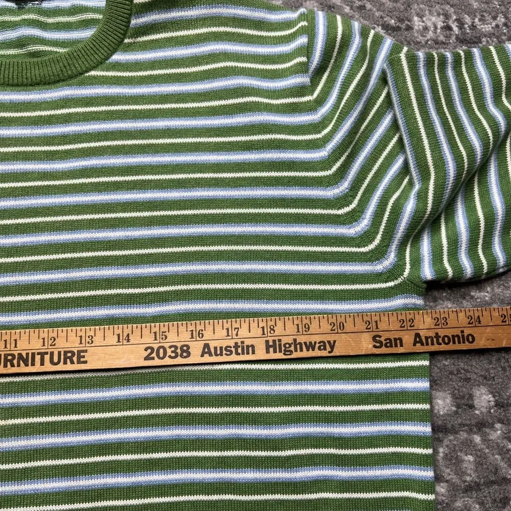 J Crew Vintage Mens Pullover Sweater Large Green Stripe Crew  Academia Preppy